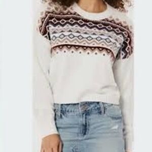 Hollister Women's Fair Isle Sweater - White and Brown